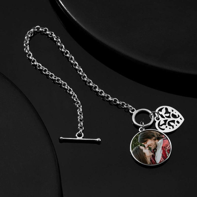 Heart photo engraving charm bracelet