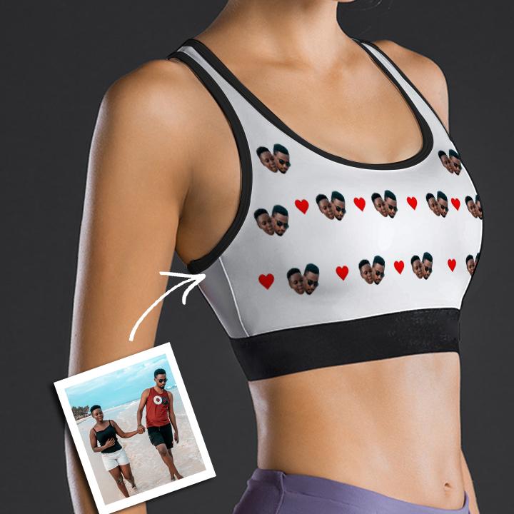 Photo Custom Face Sports Bra With Heart Couples for Women