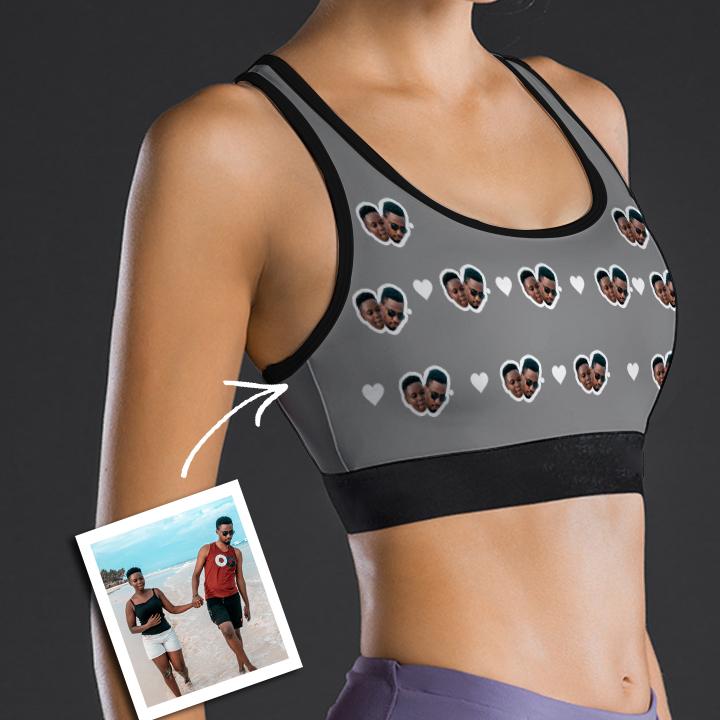 Photo Custom Face Sports Bra With Heart Couples for Women