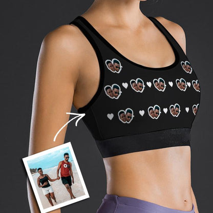 Photo Custom Face Sports Bra With Heart Couples for Women