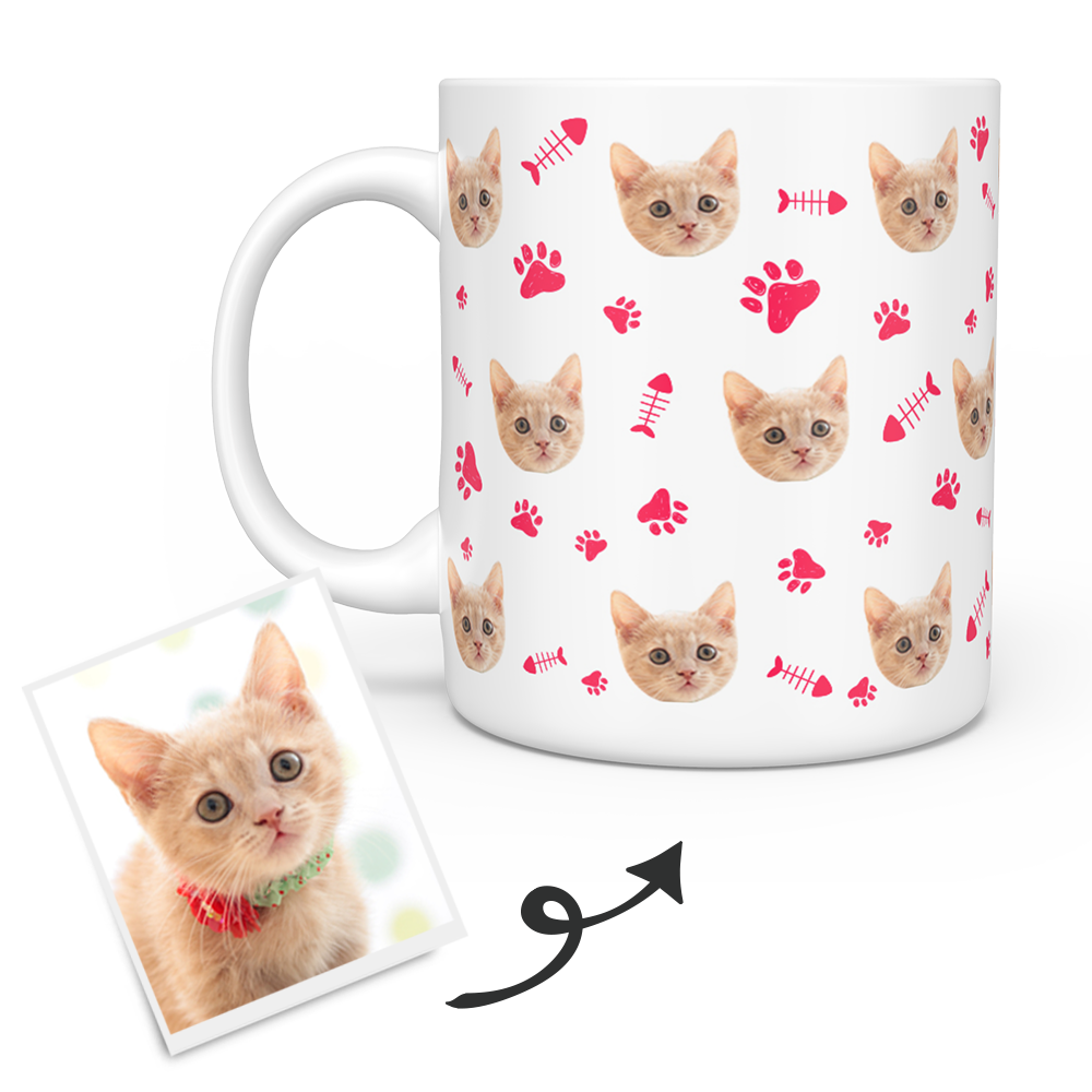 Personalized Mug With Cat Photo - Custom Cat Face Coffee Mug - faceonboxer