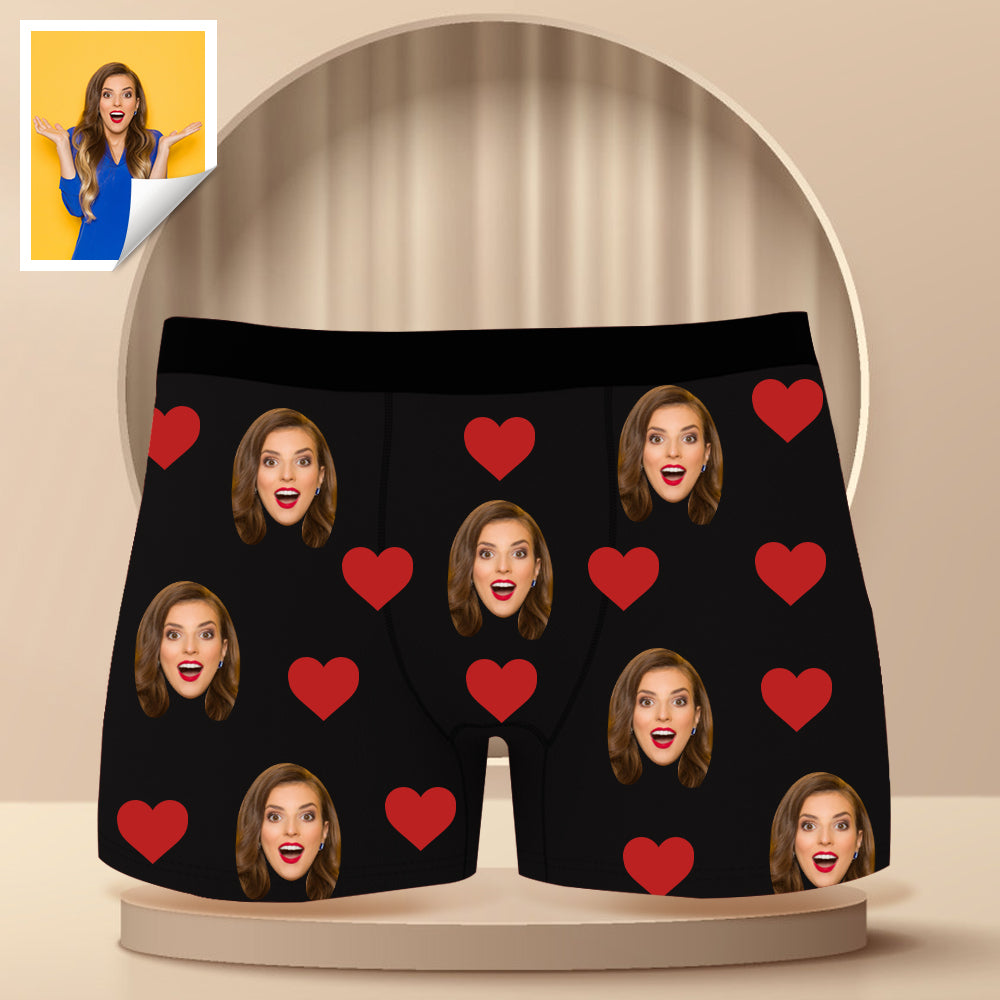 Custom Boxer with Photo Mens Underwear with Face and Heart
