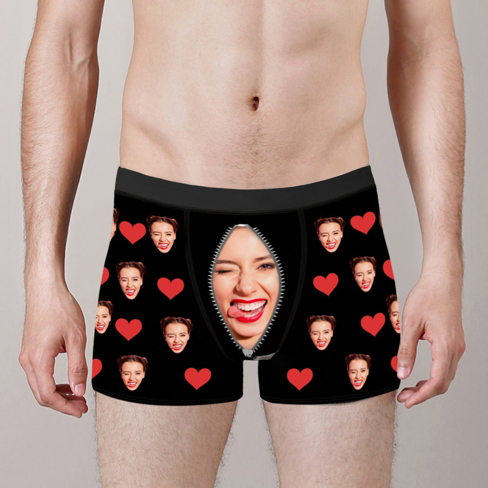 Custom Boxer with Photo Mens Underwear with Heart and Lover Face