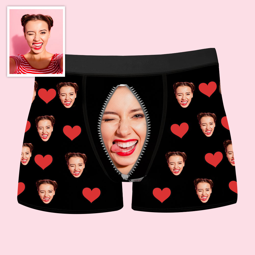 Custom Boxer with Photo Mens Underwear with Heart and Lover Face