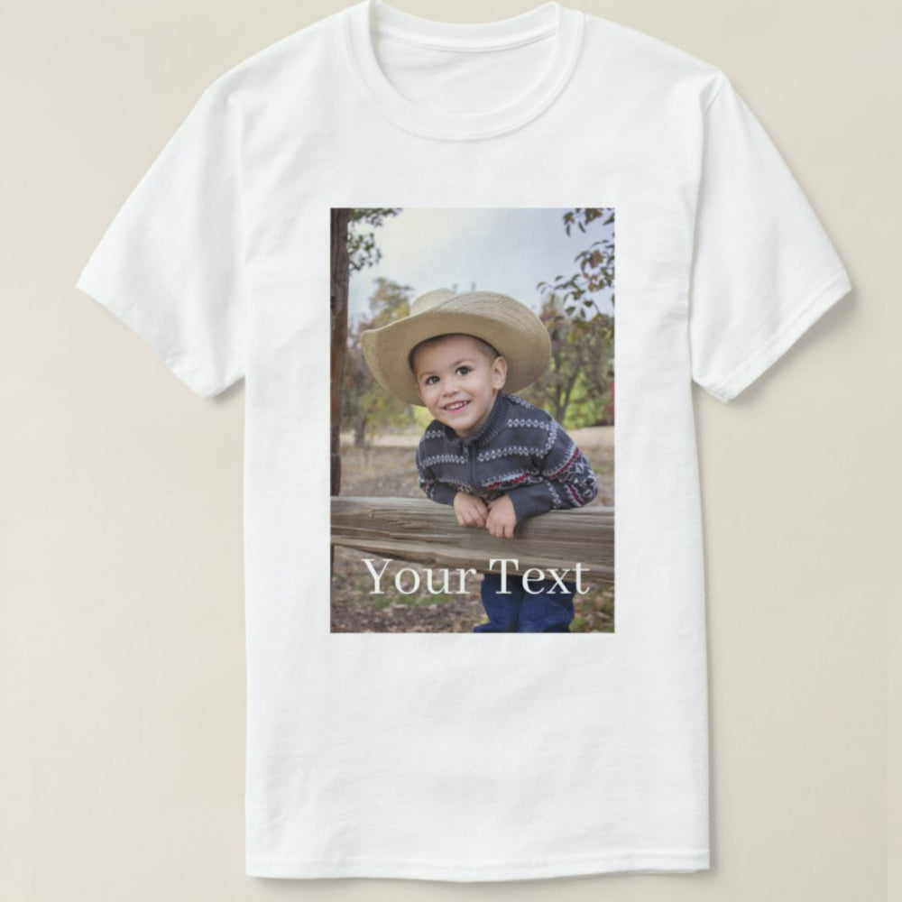 Customizable Unisex Cotton T-Shirt, Double-Sided Photo Print & Text