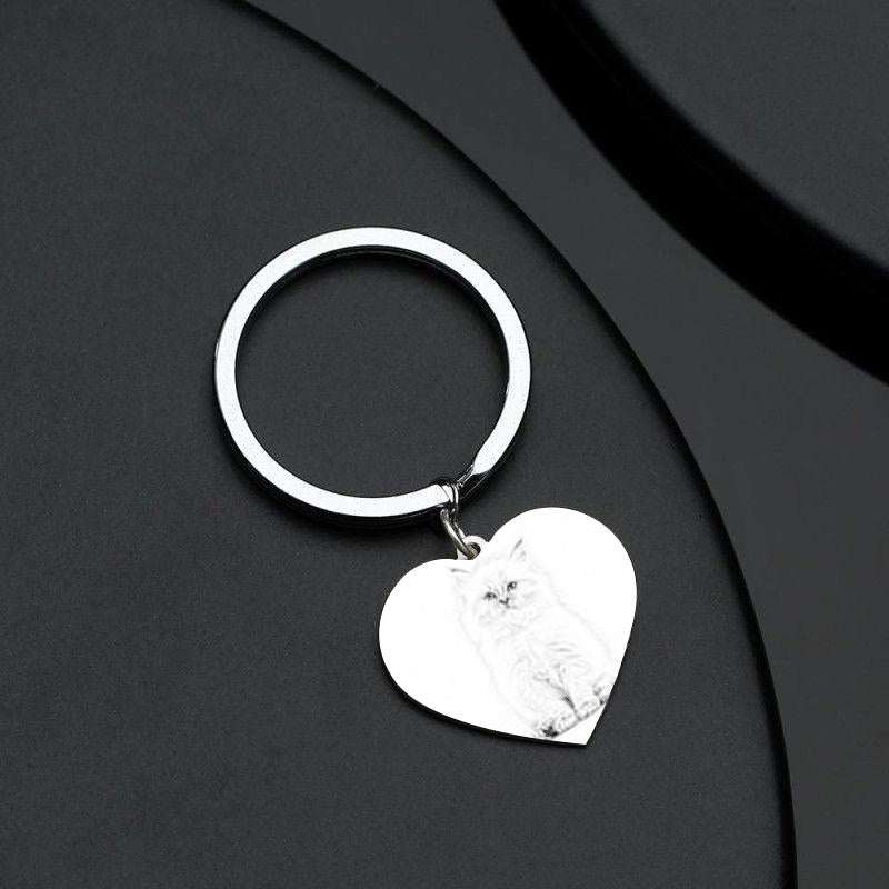 Heart Photo Engraved Tag Key Chain Stainless Steel