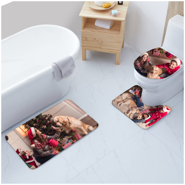 Personalized Photo Bathroom Rug Set - Non-Slip Toilet Mat & Lid Cover