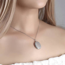 Load image into Gallery viewer, Embossed Oval Photo Locket Necklace With Engraving Platinum Plated - faceonboxer
