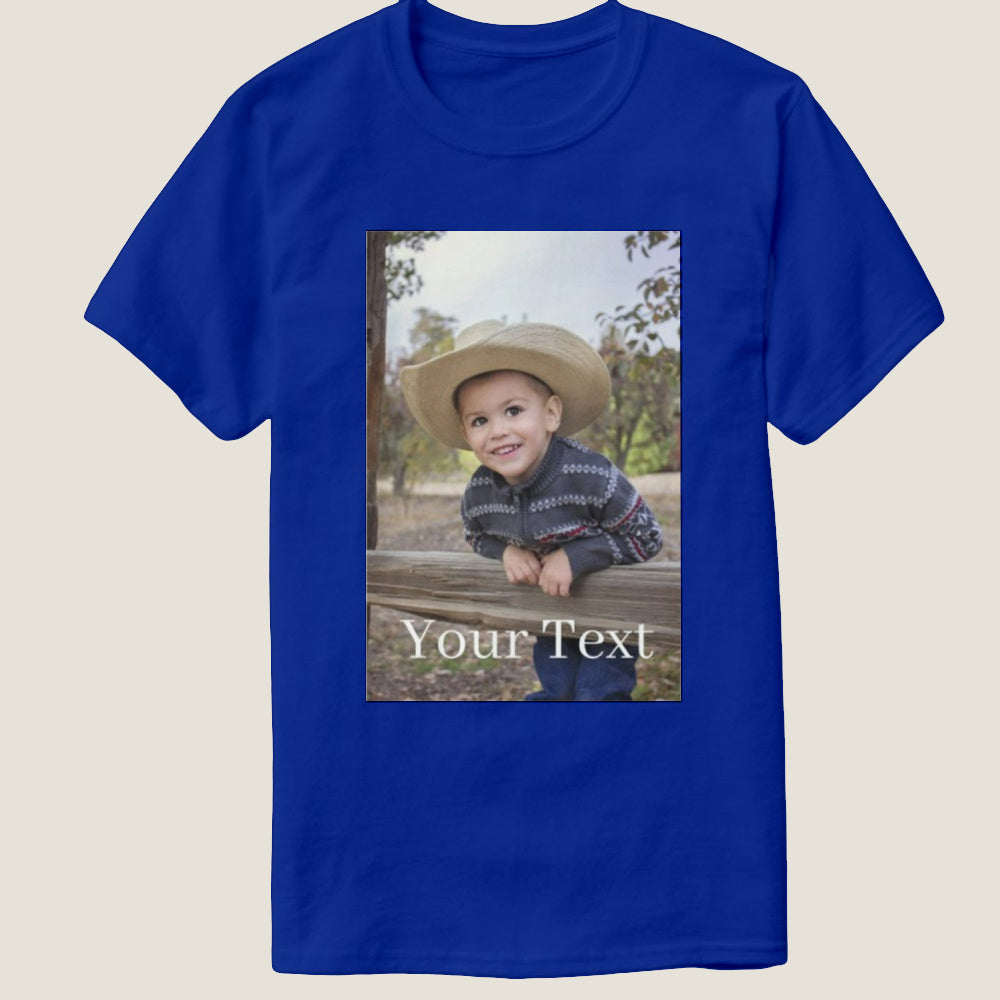 Customizable Unisex Cotton T-Shirt, Double-Sided Photo Print & Text