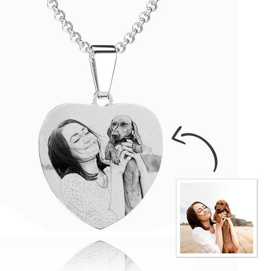 Women's Heart Photo Engraved Tag Necklace With Engraving Stainless Steel - faceonboxer