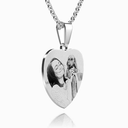 Women's Heart Photo Engraved Tag Necklace With Engraving Stainless Steel - faceonboxer