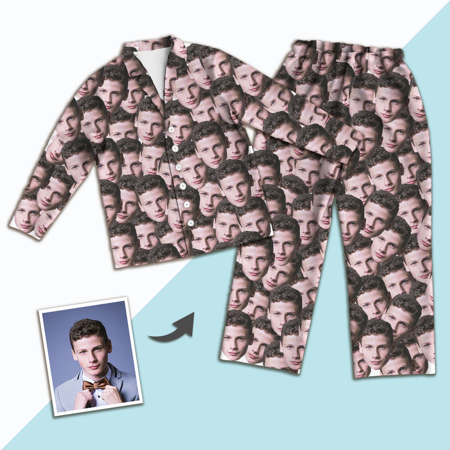 Unisex Nightwear Long Sleeve Pajamas with Custom Face Photo Print